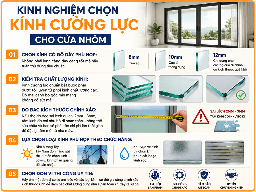 Kinh nghiệm chọn kính cường lực cửa nhôm
